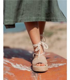 Jute Platform Sandals with Laces Estrella Mustard