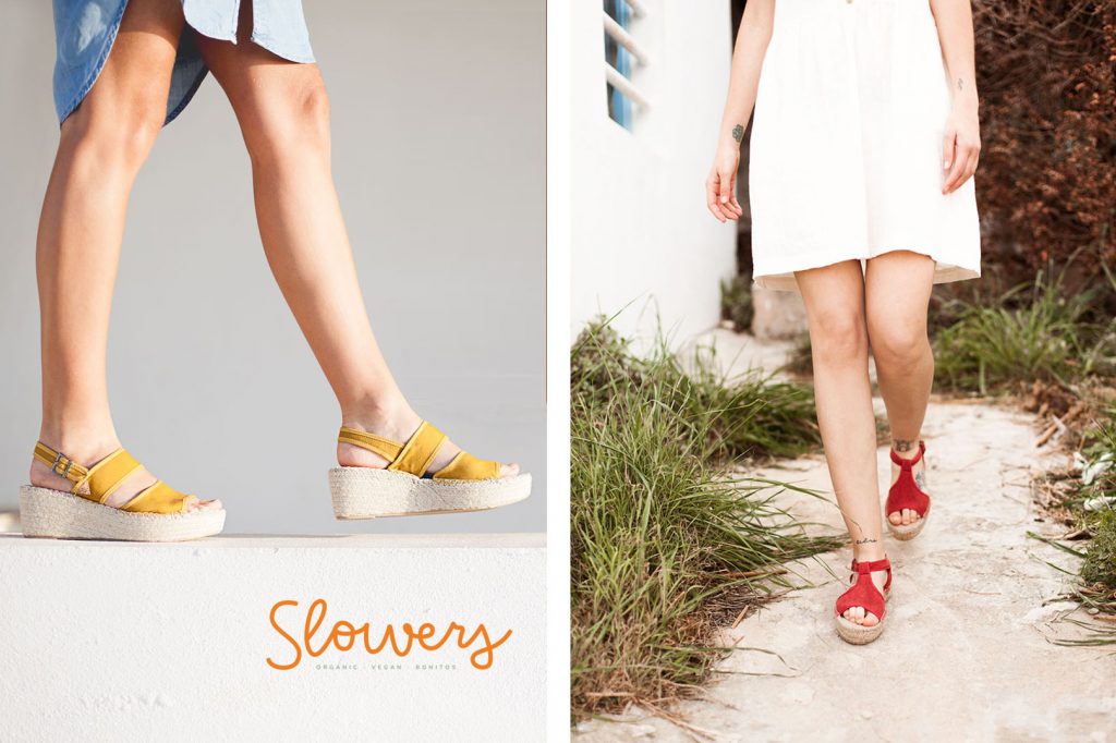 Sandalias cuña veganas color intenso